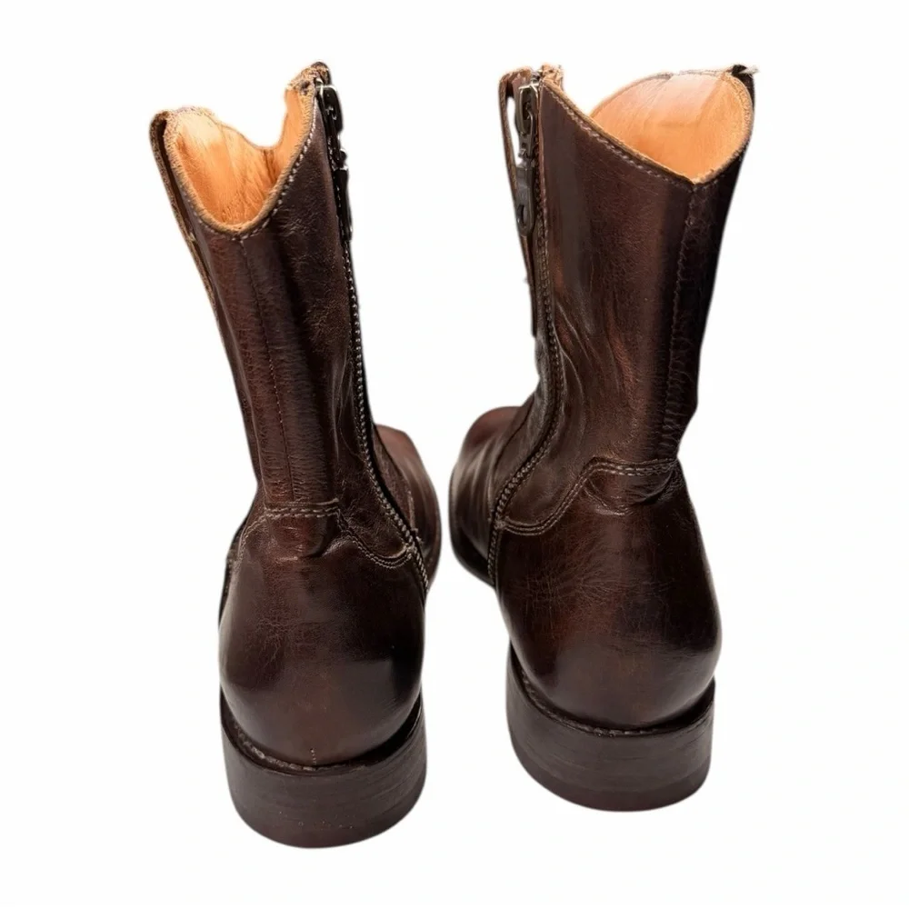 Bed Stu Men's Revolution Cowboy Western Boots with Side Zippers In Teak Size 9.5